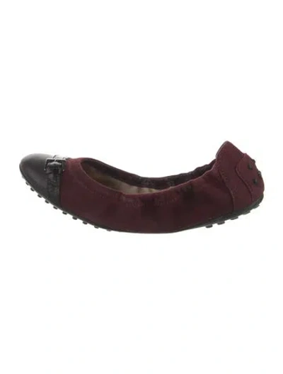 Pre-owned Tod's Suede Ballet Flats In Burgundy