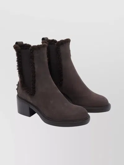 TOD'S SUEDE BLOCK HEEL ANKLE BOOTIES