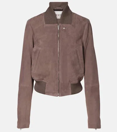 Tod's Suede Bomber Jacket In Brown