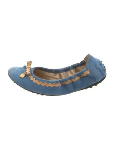 Pre-owned Tod's Suede Bow Accents Ballet Flats In Blue