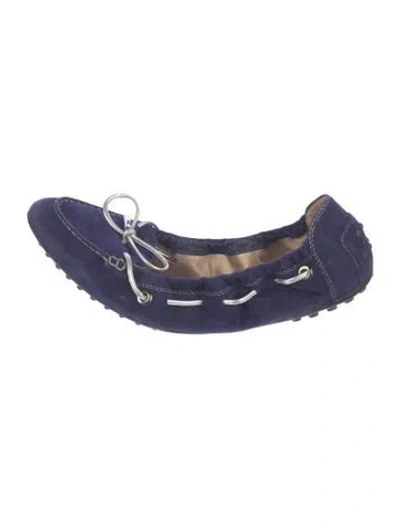 Pre-owned Tod's Suede Bow Accents Ballet Flats In Blue