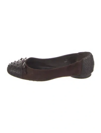 Pre-owned Tod's Suede Bow Accents Ballet Flats In Brown