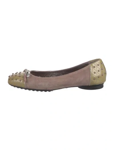 Pre-owned Tod's Suede Bow Accents Ballet Flats In Gray