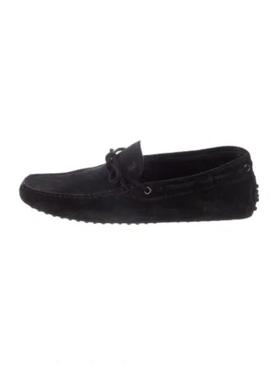 Pre-owned Tod's Suede Bow Accents Drivers In Blue
