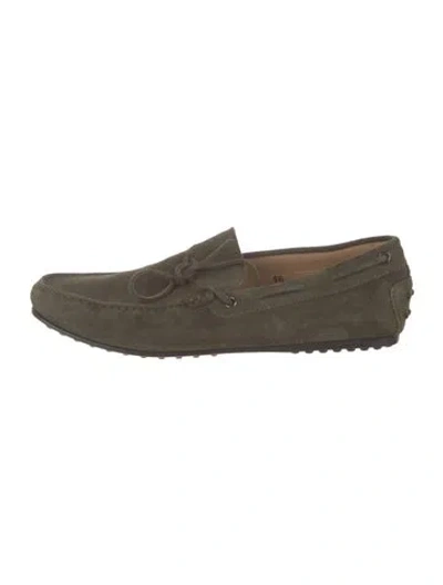 Pre-owned Tod's Suede Bow Accents Drivers In Green