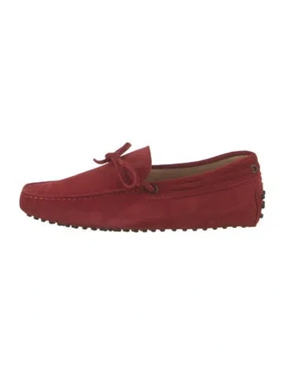 Pre-owned Tod's Suede Bow Accents Drivers In Red