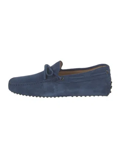 Pre-owned Tod's Suede Bow Accents Drivers W/ Tags In Blue