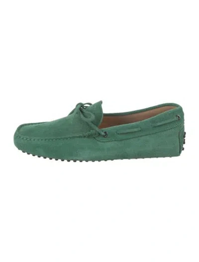 Pre-owned Tod's Suede Bow Accents Drivers W/ Tags In Green