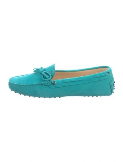 Pre-owned Tod's Suede Bow Accents Loafers In Blue