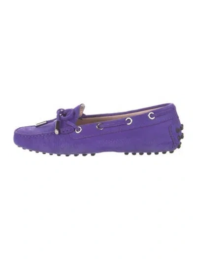 Pre-owned Tod's Suede Bow Accents Loafers In Purple