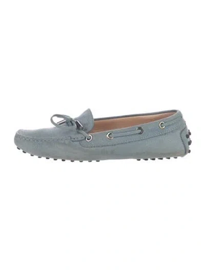 Pre-owned Tod's Suede Bow Accents Moccasins In Blue
