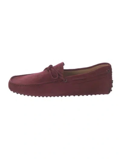Pre-owned Tod's Suede Bow Accents Moccasins In Burgundy