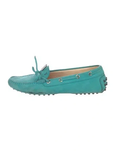 Pre-owned Tod's Suede Bow Accents Moccasins In Green