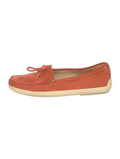 Pre-owned Tod's Suede Bow Accents Moccasins In Orange