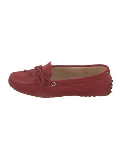 Pre-owned Tod's Suede Bow Accents Moccasins In Red