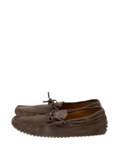 Pre-owned Tod's Suede Bow Loafers In Brown