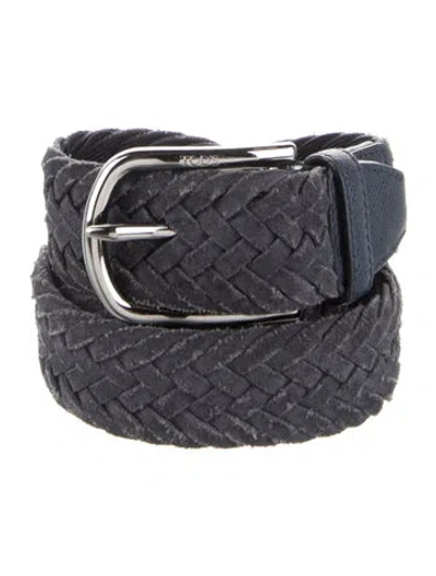 Pre-owned Tod's Suede Braided Accents Waist Belt In Blue