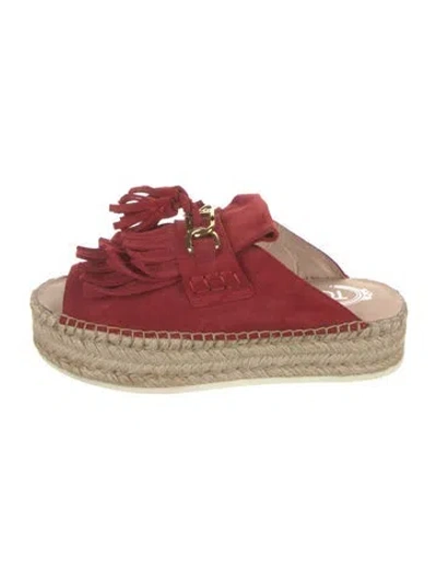 Pre-owned Tod's Suede Chain-link Accents Espadrilles In Red