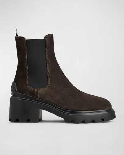 Tod's Suede Chelsea Ankle Booties In Palissandro