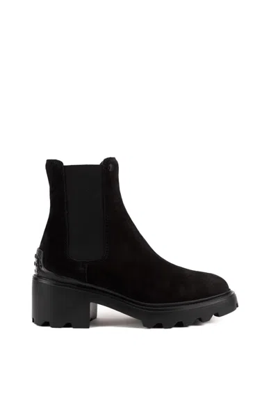 Tod's Suede Chelsea Boots In Black