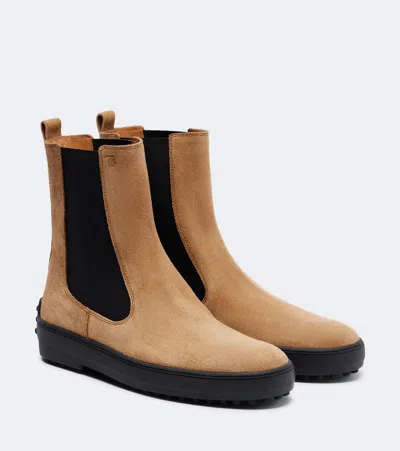 Tod's Suede Chelsea Boots In Brown