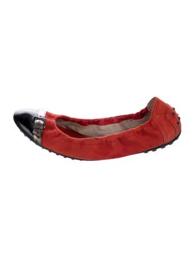 Pre-owned Tod's Suede Colorblock Pattern Ballet Flats In Red