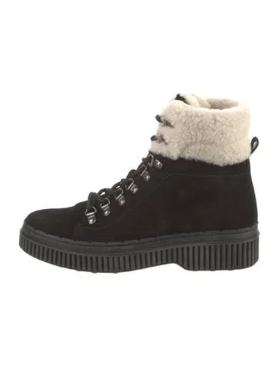 Pre-owned Tod's Suede Colorblock Pattern Combat Boots In Black