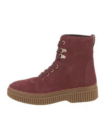 Pre-owned Tod's Suede Colorblock Pattern Combat Boots In Burgundy