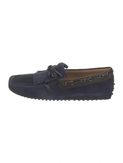 Pre-owned Tod's Suede Colorblock Pattern Drivers In Blue