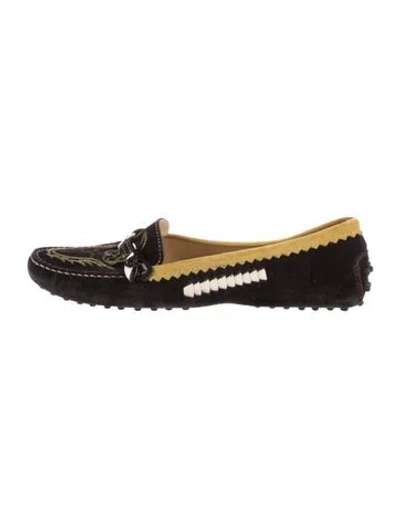 Pre-owned Tod's Suede Colorblock Pattern Loafers In Black