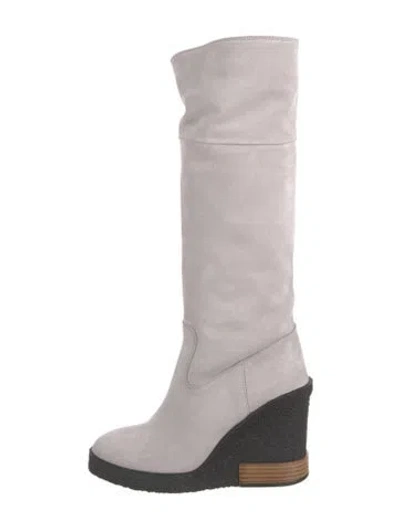 Pre-owned Tod's Suede Colorblock Pattern Riding Boots W/ Tags In Gray