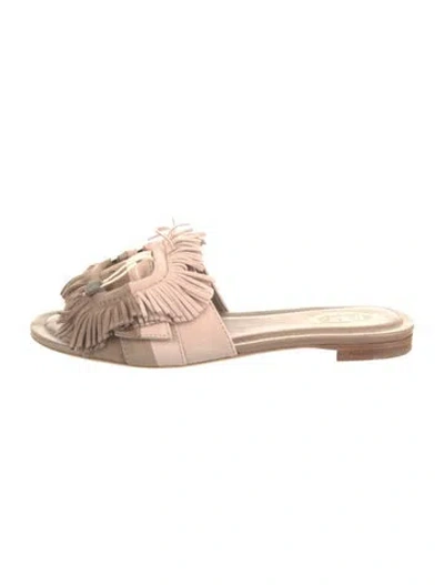 Pre-owned Tod's Suede Colorblock Pattern Slides In Neutral