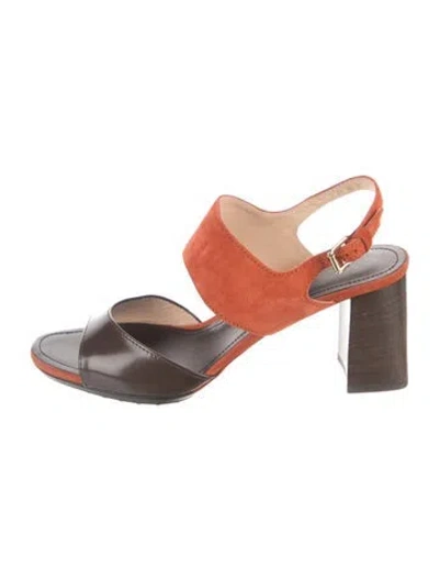 Pre-owned Tod's Suede Colorblock Pattern Slingback Sandals In Brown
