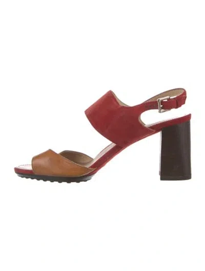 Pre-owned Tod's Suede Colorblock Pattern Slingback Sandals In Red