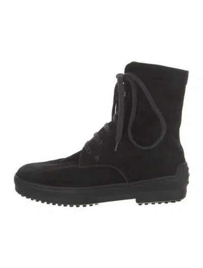 Pre-owned Tod's Suede Combat Boots In Black