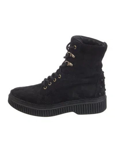 Pre-owned Tod's Suede Combat Boots In Black