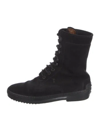 Pre-owned Tod's Suede Combat Boots In Black