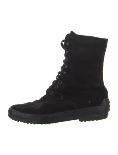 Pre-owned Tod's Suede Combat Boots In Blue