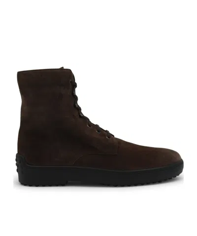 Tod's Suede Combat Boots In Brown