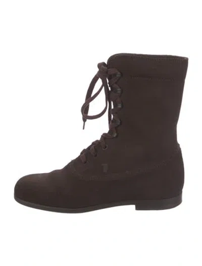Pre-owned Tod's Suede Combat Boots In Brown