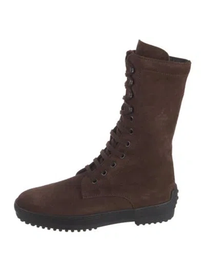 Pre-owned Tod's Suede Combat Boots In Brown