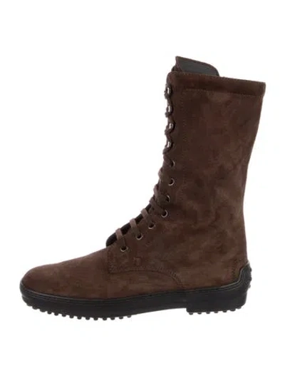Pre-owned Tod's Suede Combat Boots In Brown