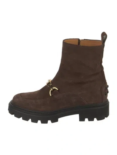 Pre-owned Tod's Suede Combat Boots In Brown