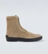 Tod's Suede Combat Boots In Gray