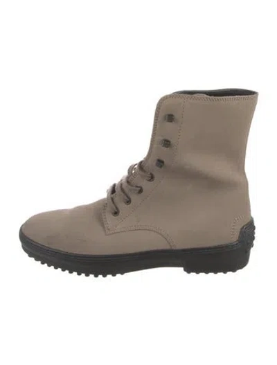 Pre-owned Tod's Suede Combat Boots In Gray
