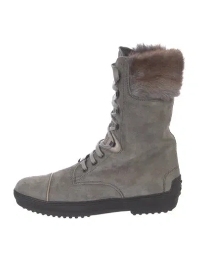 Pre-owned Tod's Suede Combat Boots In Grey