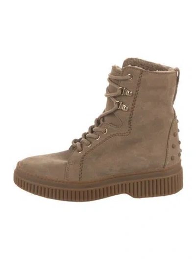 Pre-owned Tod's Suede Combat Boots In Neutral