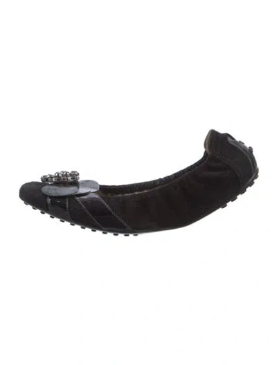 Pre-owned Tod's Suede Crystal Embellishments Ballet Flats In Black