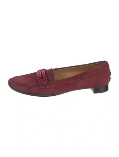 Pre-owned Tod's Suede Crystal Embellishments Loafers In Burgundy