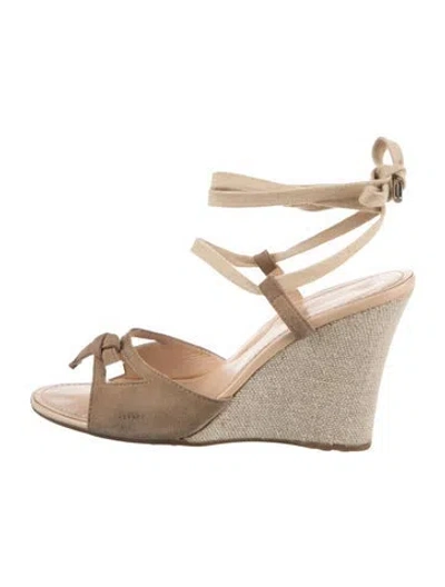 Pre-owned Tod's Suede Cutout Accent Espadrilles In Neutral